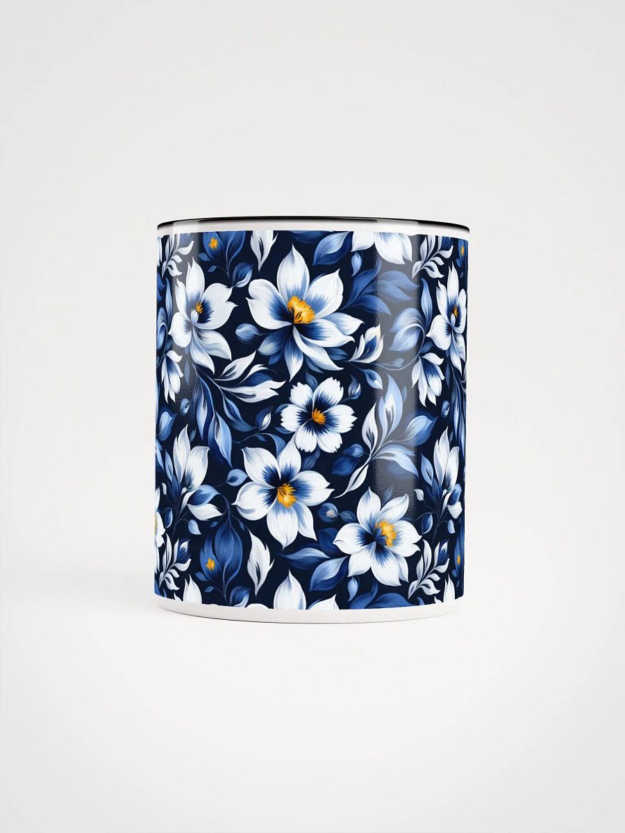 Coffee Mug with Color Inside - Floral Pattern in Blue and White on Dark Blue Background product image (4)