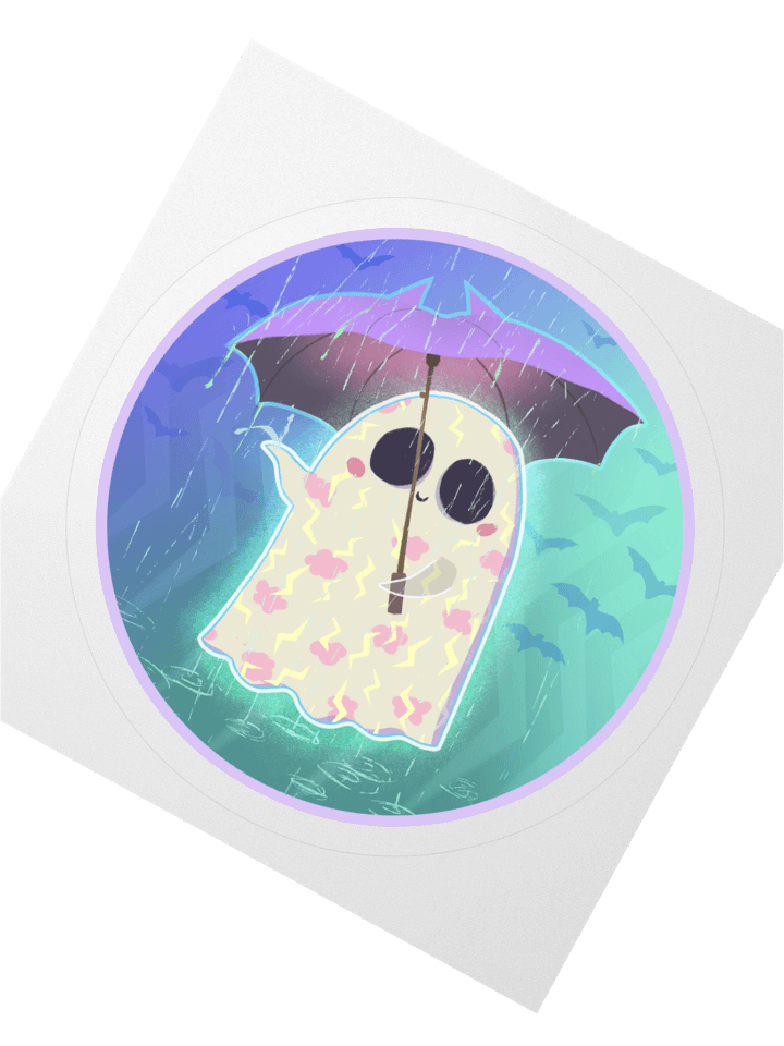 Pastel Little Ghost in the Rain - Vinyl Sticker product image (1)