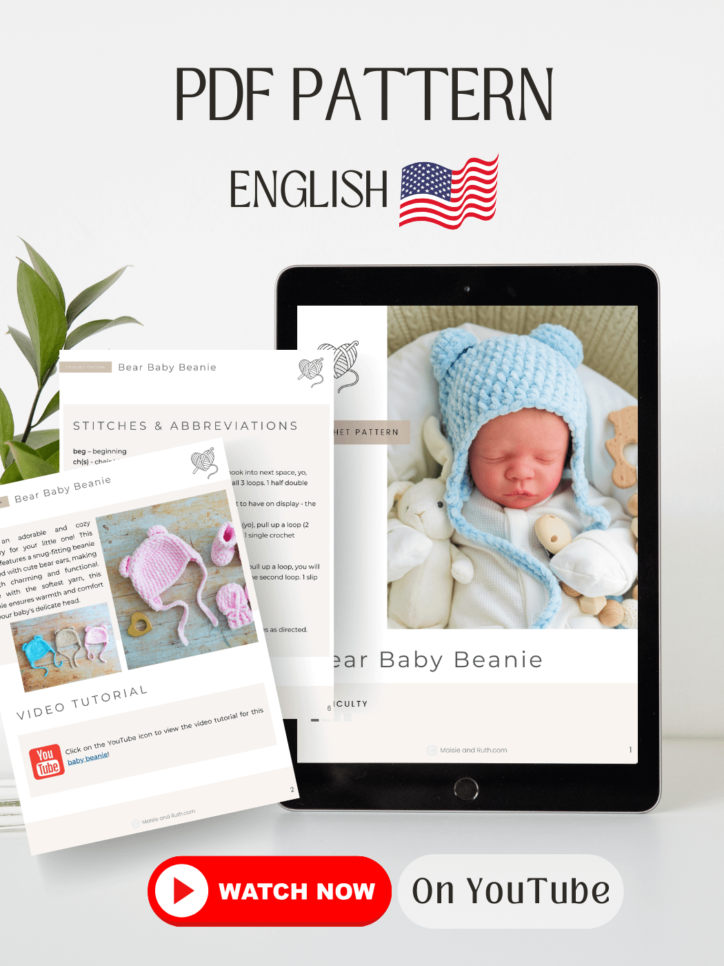 Crochet Pattern: Baby Hat (with Bear Ears) product image (2)