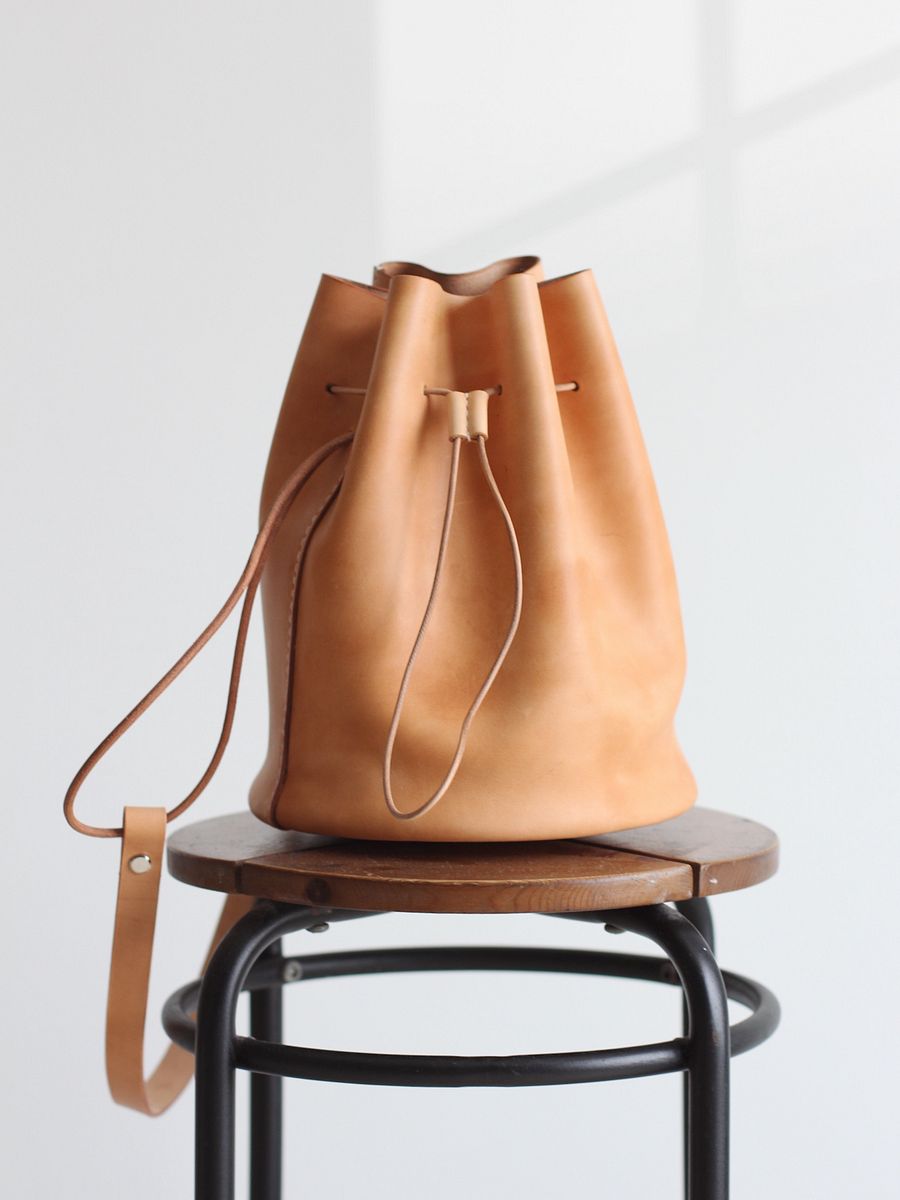 Vegetable Tanned Leather Drawstring Bucket Bag product image (6)