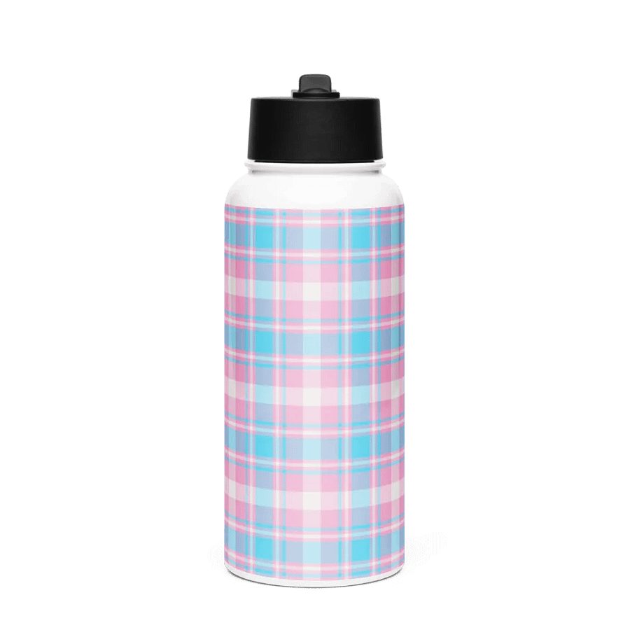 Baby Blue, Pink, and White Plaid Water Bottle product image (4)