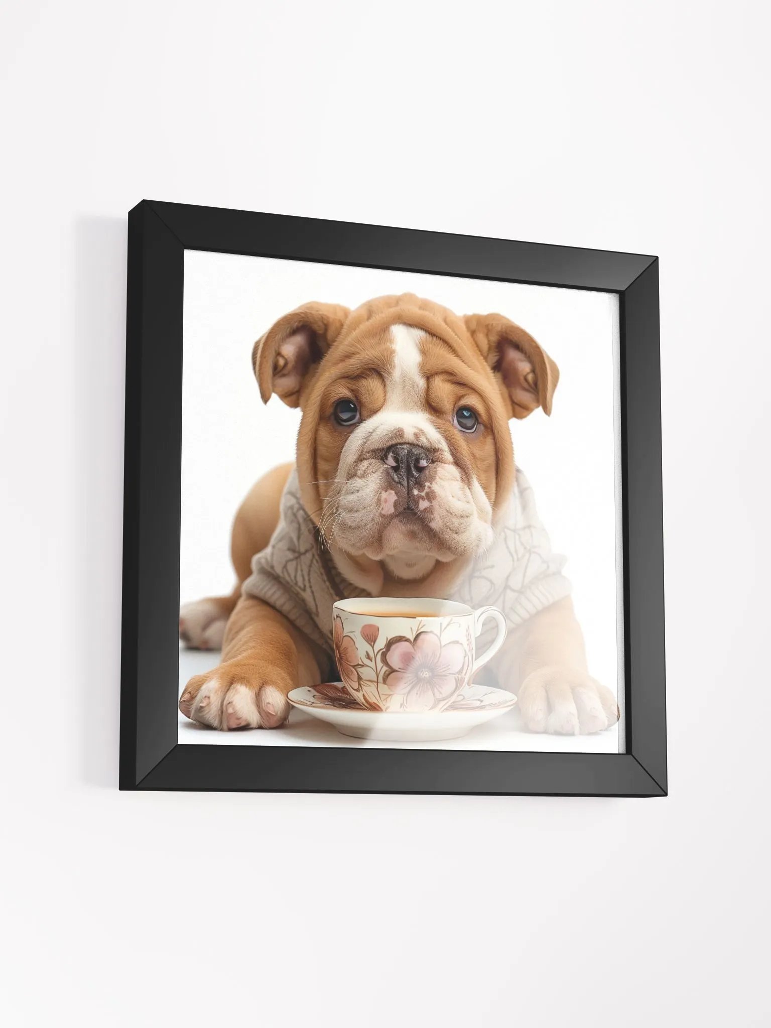 Cute Coffee Lover Bulldog Puppy Framed Wall Art product image (3)