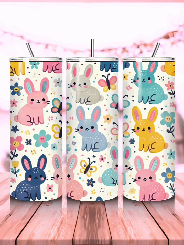 Spring Bunny & Butterfly Skinny Tumbler Wrap – 20oz Easter Sublimation PNG – Adorable Holiday Design – Instant Digital Download – 300 DPI High-Resolution product image (1)