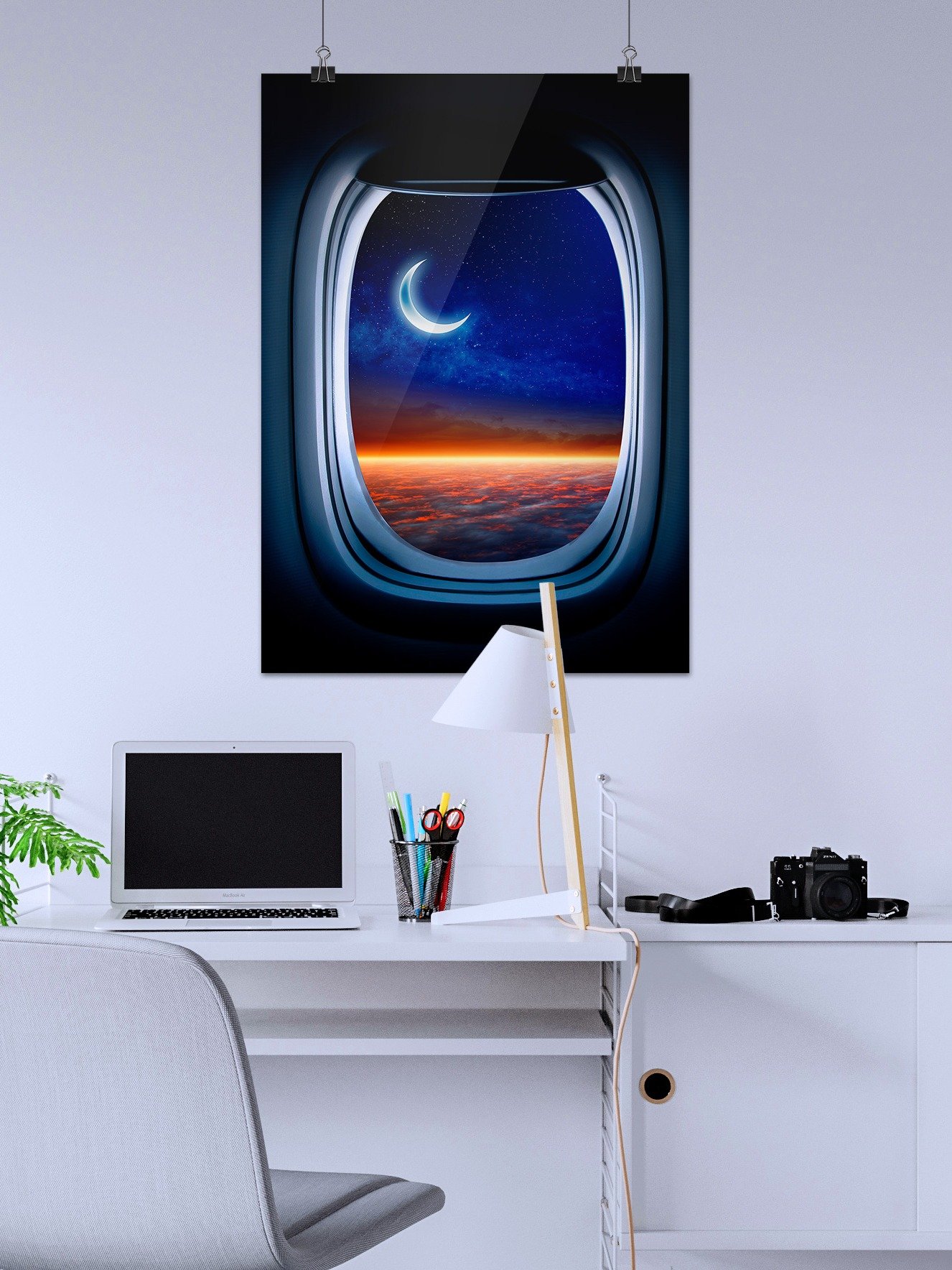 Airplane porthole/window and Moon — Photo paper glossy poster. Space poster, space print, travel gift product image (2)