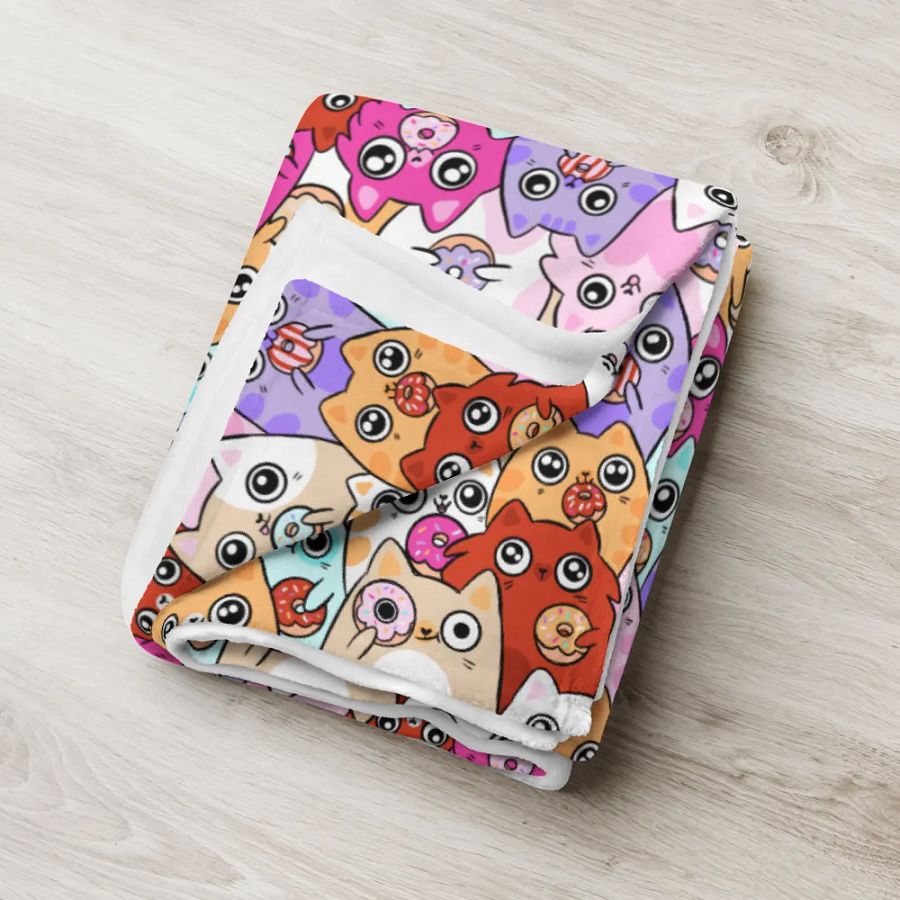 Whimsical Cat Faces and Doughnuts Throw Blanket product image (3)