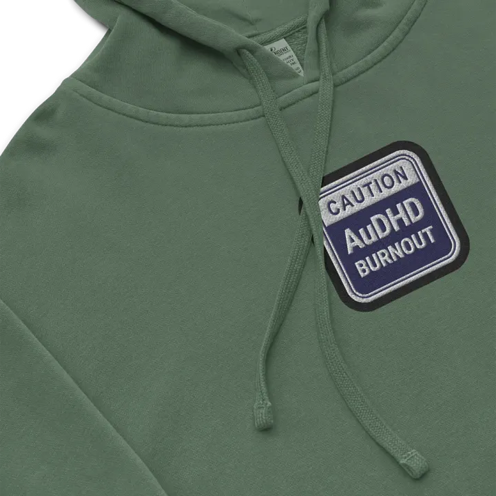CAUTION: AuDHD BURNOUT embroidered pigment hoodie (navy bubble design 2) product image (1)