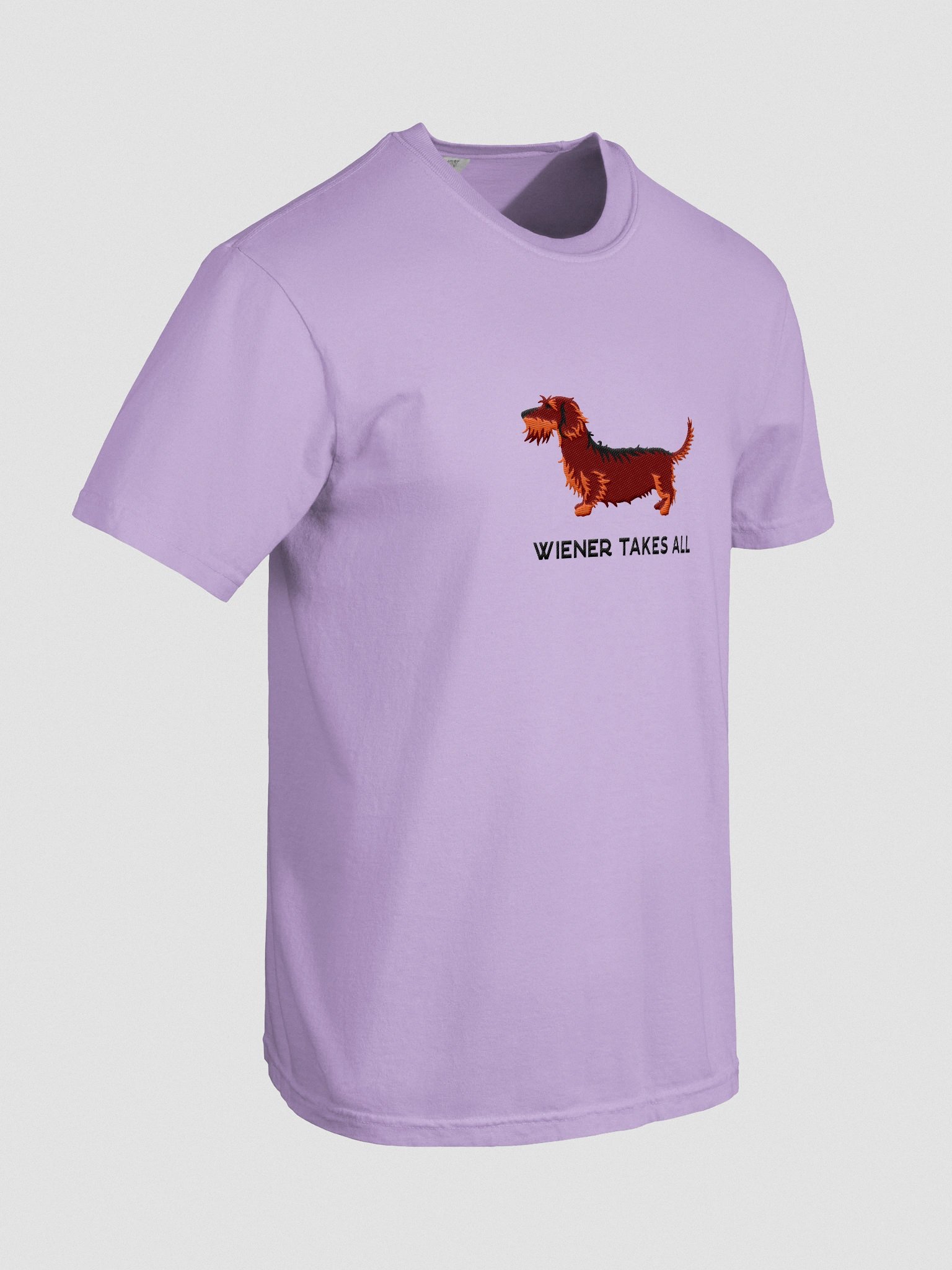 Wiener Takes All T-Shirt(Embroidered) of a Wirehaired Dachshund(Red & Tan) product image (11)