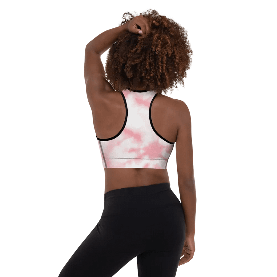 Pink tie dye background colour with Black ribbon design-All-Over Print Padded Sports Bra product image (4)