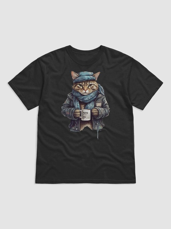 Cat wearing a jackets holding a cup coffee product image (1)