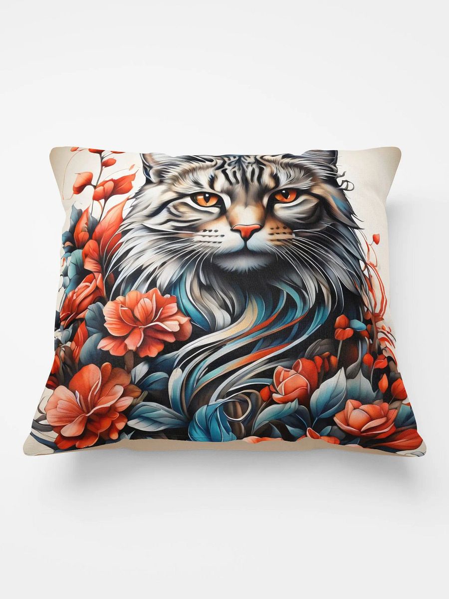 Cat with Fiery Florals Pillow product image (3)