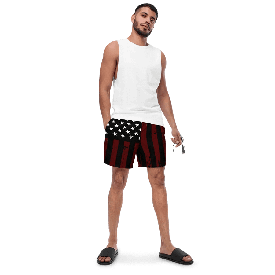 Distressed Black & Red Americana Swim Trunks product image (4)