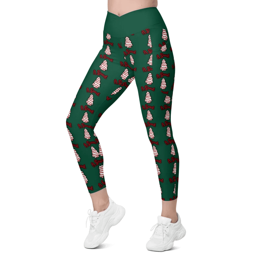 Vanilla Holiday Snack Cake All-Over Print Green Crossover Leggings with Pockets product image (6)