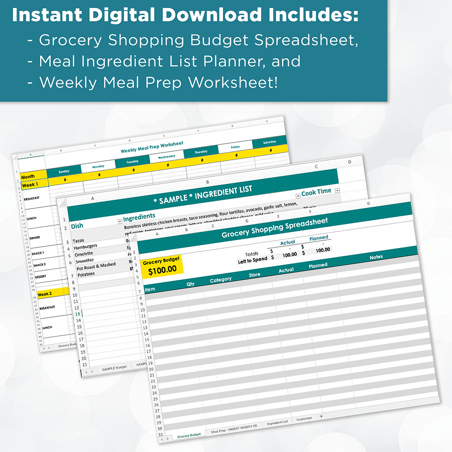 Grocery Budget & Shopping List Excel Spreadsheet Template product image (3)
