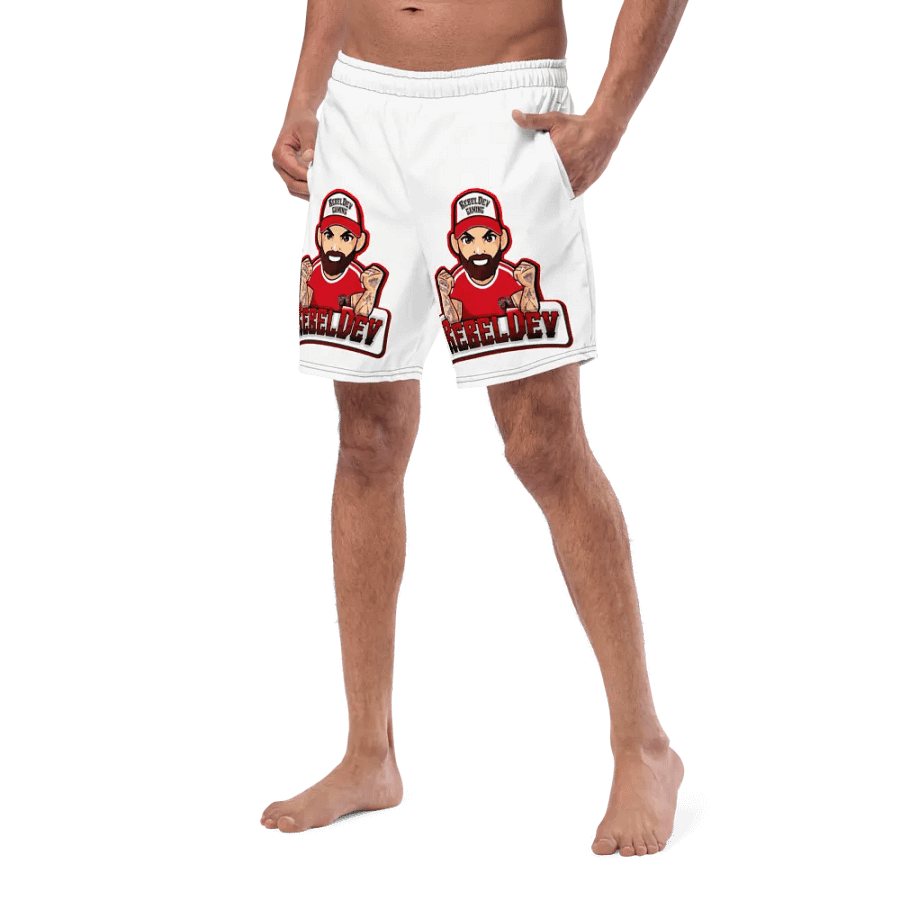 RebelDev white swim trunks product image (7)