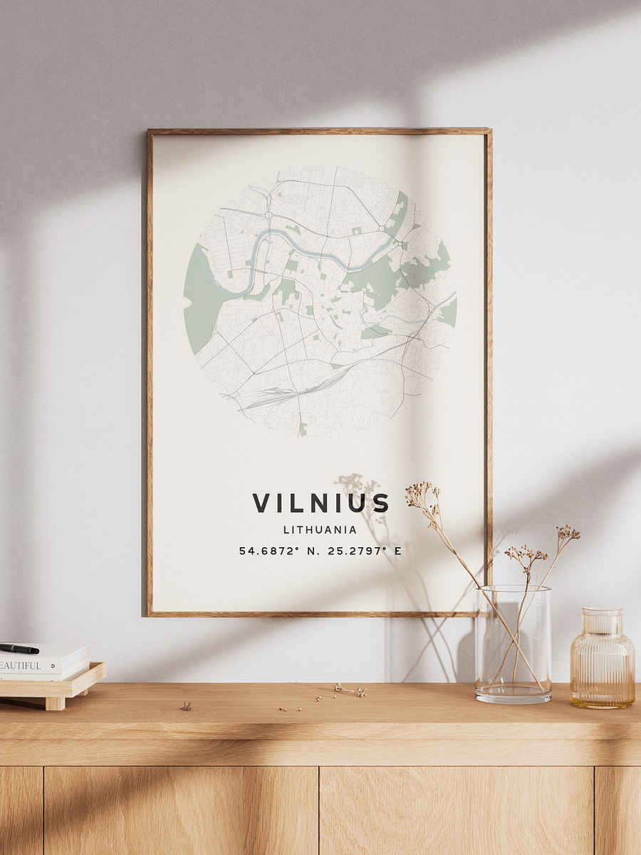 Vilnius Street Map Poster – Beige Minimalist Circular City Art product image (1)