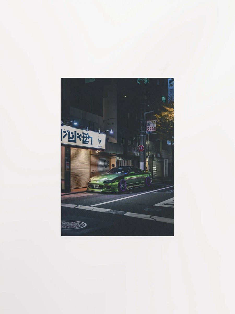 Green Nissan Silvia tuned in JDM style parked on the Tokyo street by night product image (12)