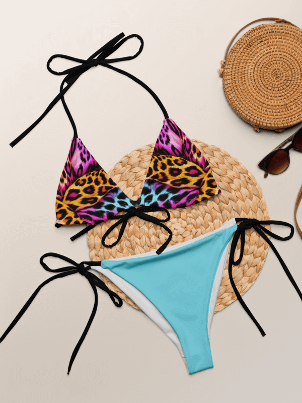 Colorful Leopard Print Low Rise Cheeky String Bikini With Light green Bottoms product image (1)