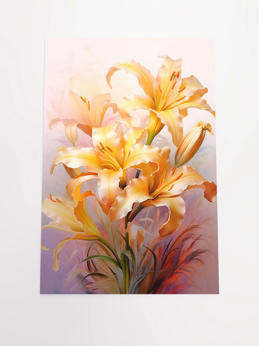 Radiant Golden Lilies Poster: Luxurious Botanical Art for Elegant Home Decor Matte Poster product image (3)