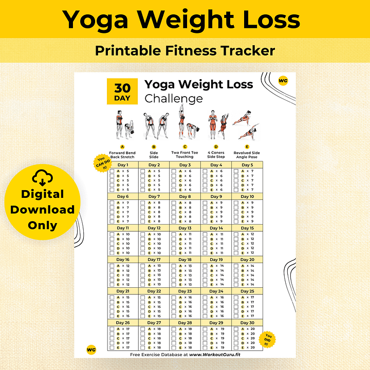 30 Day Yoga Weight Loss Challenge - Printable Workout Tracker product image (1)