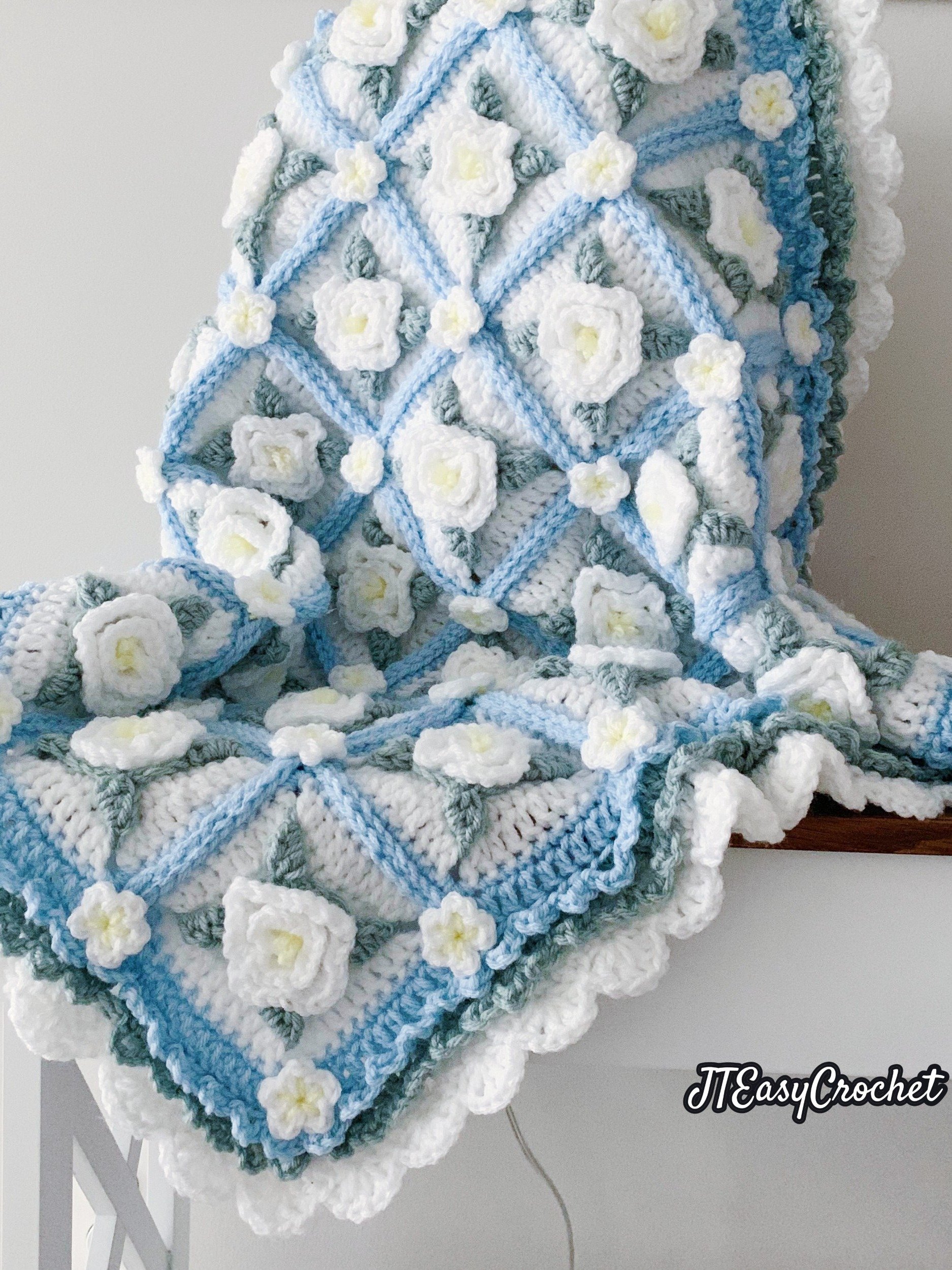 Frozen Garden Baby Blanket Throw Crochet Pattern, Gardenia 3D Granny Square Blanket, PDF Instant Download product image (9)