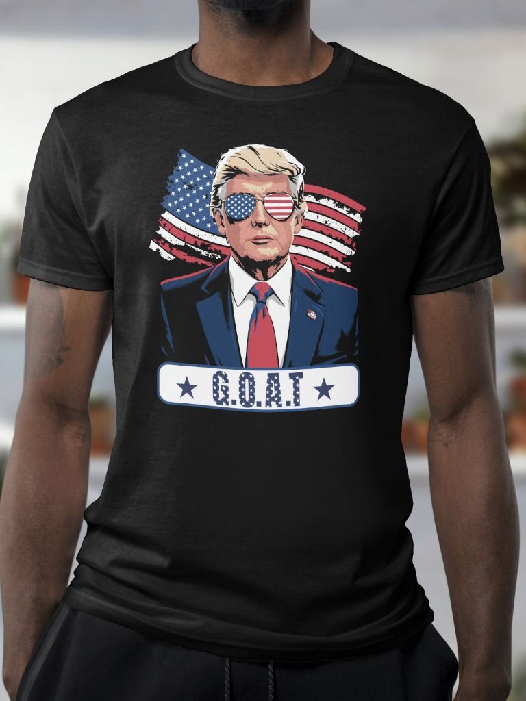 Trump "G.O.A.T" T-Shirt – Patriotic USA Flag Sunglasses Design product image (5)