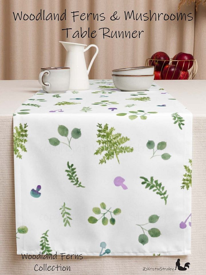 Woodland Ferns & Mushrooms White Table Runner product image (1)