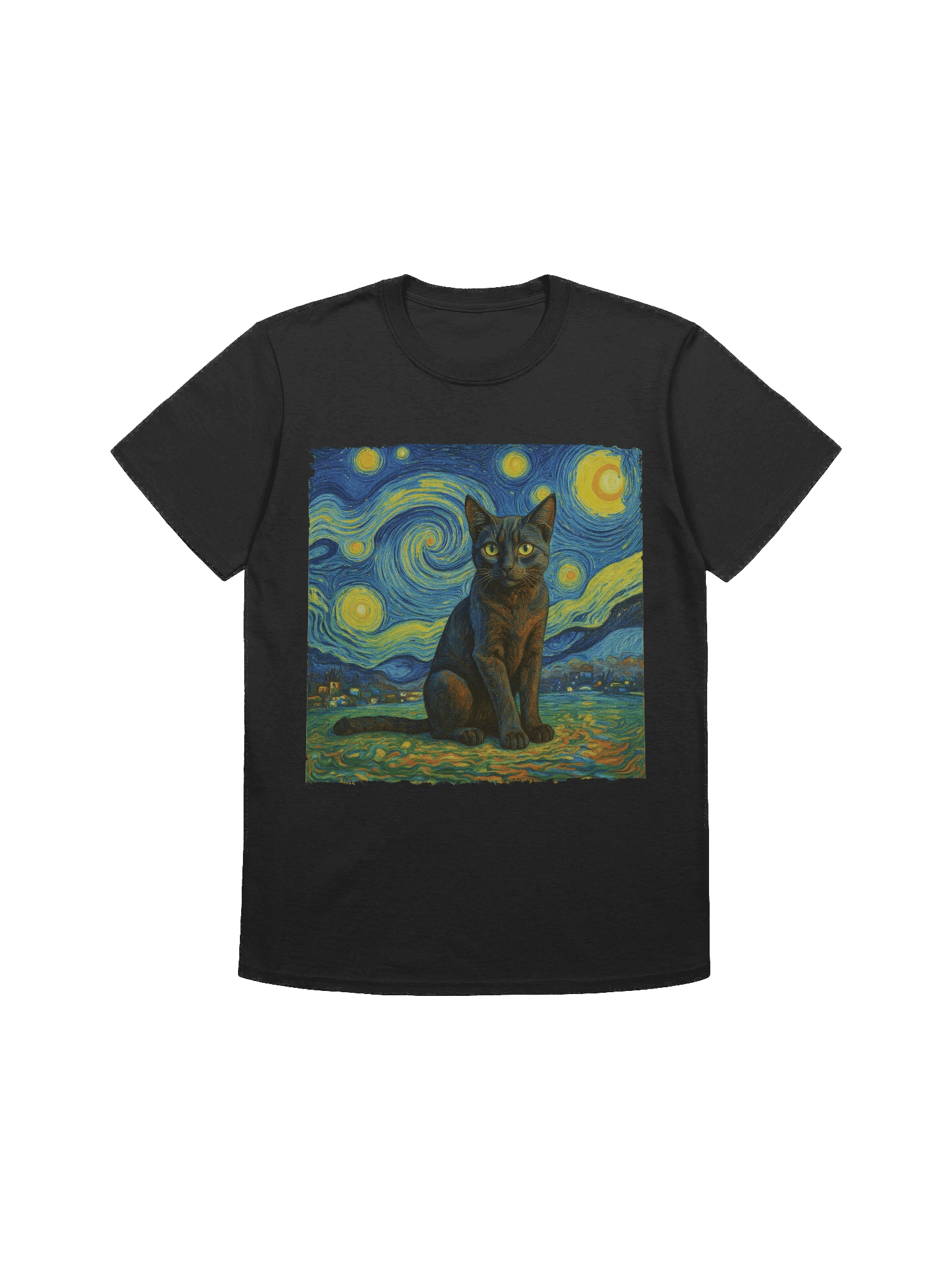 Van Gogh Starry Night Black Cat T-Shirt product image (2)