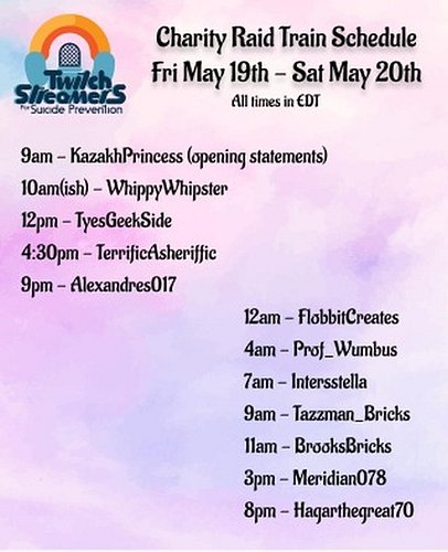 Charity Raid Train happening right now for an amazing cause #bethelight #iasp #suicideprevention #twitchstreamers
