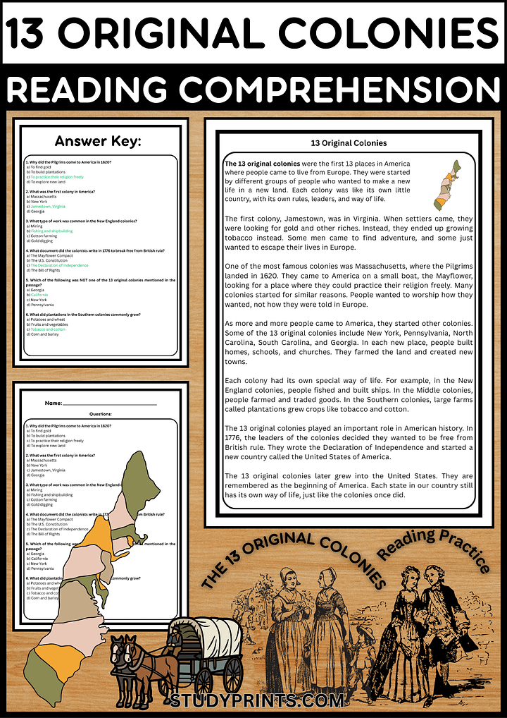 13 Original Colonies Reading Passage with Multiple Choice Questions product image (1)