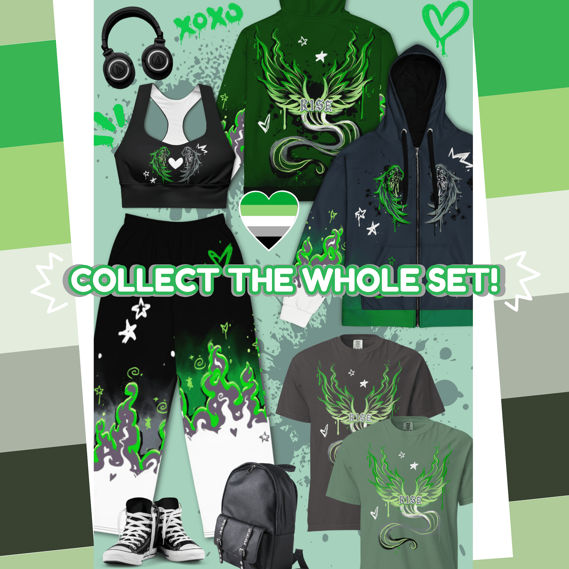 RISE Collection: Subtle Aromantic Pride Phoenix Zip Hoodie - GRAY product image (7)