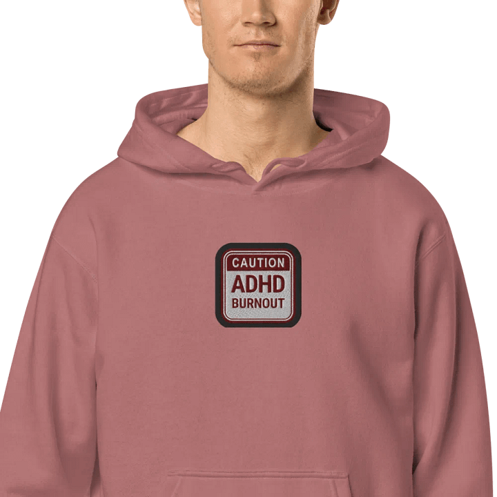 CAUTION: ADHD BURNOUT embroidered pigment hoodie (maroon bubble design) product image (2)