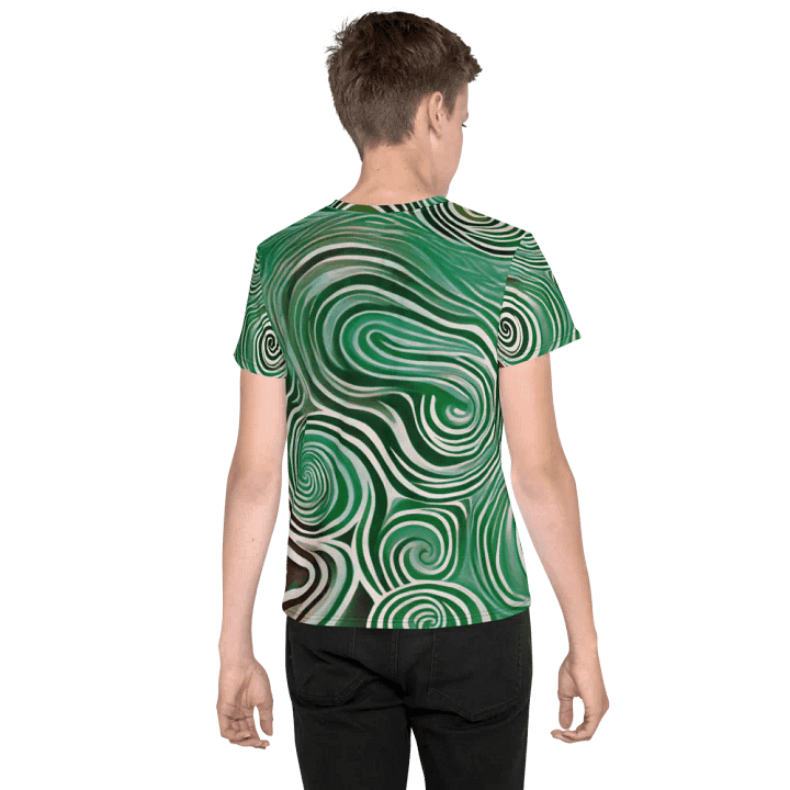 Funky Cool Green Liquid Tie-Dye Youth Crew Neck Tee product image (2)