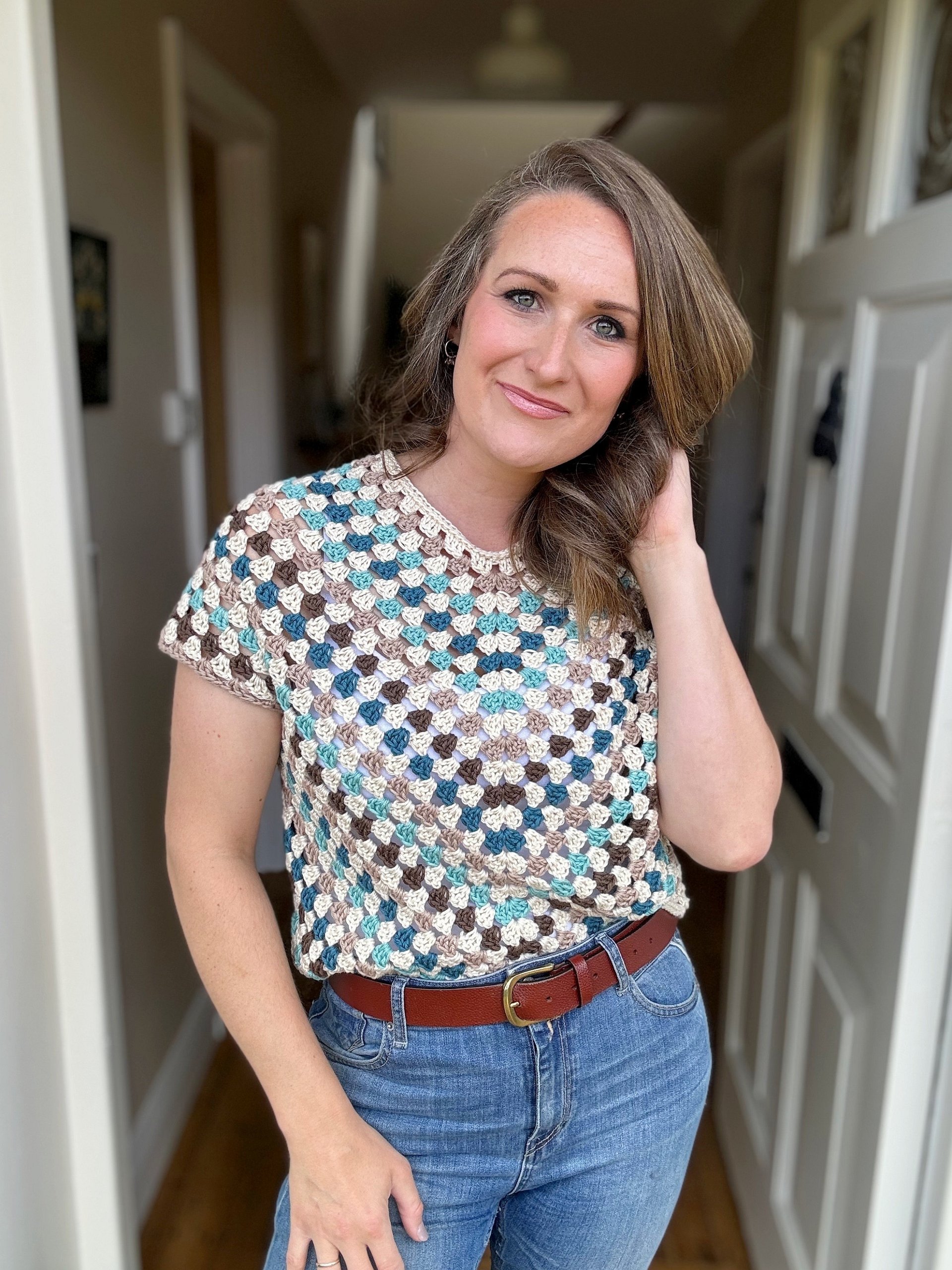 Top Down Crochet Granny Stitch Sweater Pattern Adult Sizes product image (4)