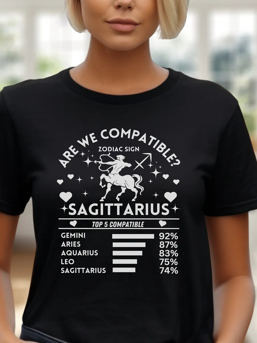 Sagittarius Zodiac Sign Romantic Compatibility T-Shirt - Bella Canvas 3001 Unisex Staple T-Shirt - Dark Colors product image (1)