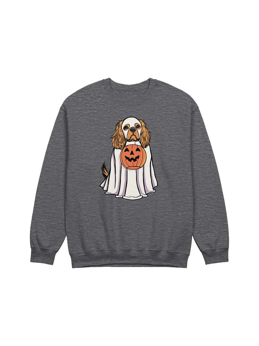 Funny Halloween Cavalier King Charles Spaniel(Tan) Sweatshirt | Funny Cavalier Wearing a Ghost Costume and Holding a Pumpkin Basket product image (7)