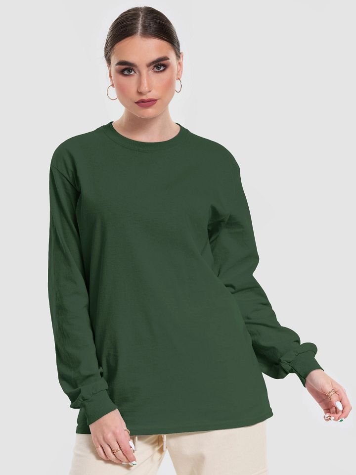 Plain Color Forest Green Long Sleeve T-Shirt product image (1)