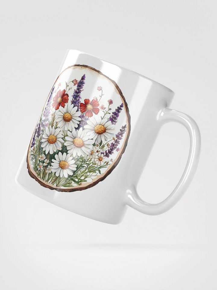 Red & White Wildflower Round Wood Art Ceramic Mug product image (2)