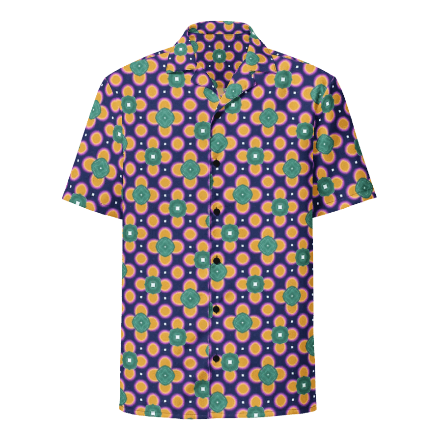 Hawaiin Style Shirt, Button Up, Unisex, Purple-Teal Green-Gold product image (1)