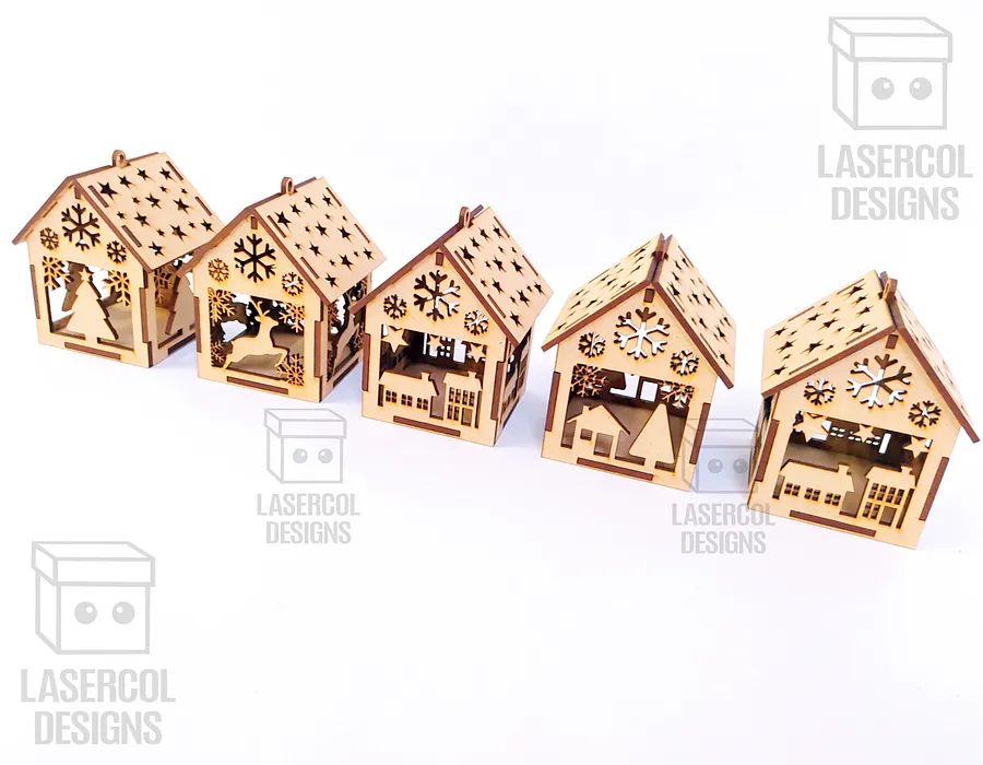Christmas House Ornaments Set 3 (2 Sizes, 5 Styles) - Laser Cut Files product image (4)