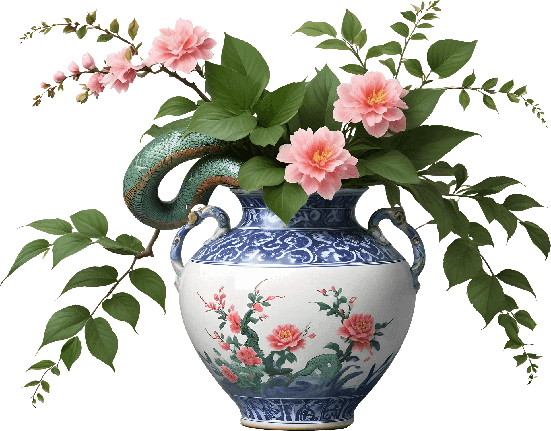 Chinese Art – Vase with Serpent and Floral Motifs png product image (1)