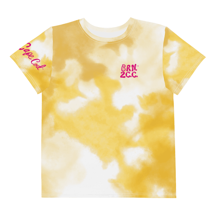 🦩YOUTH | Girls’ | BOURNE to Cape Cod™ | Logo Tee – All-Over Print | BRN.2C.C.™ | Coastal Cutie Vibes💖 | Pink Logo on Orange Clouds product image (1)