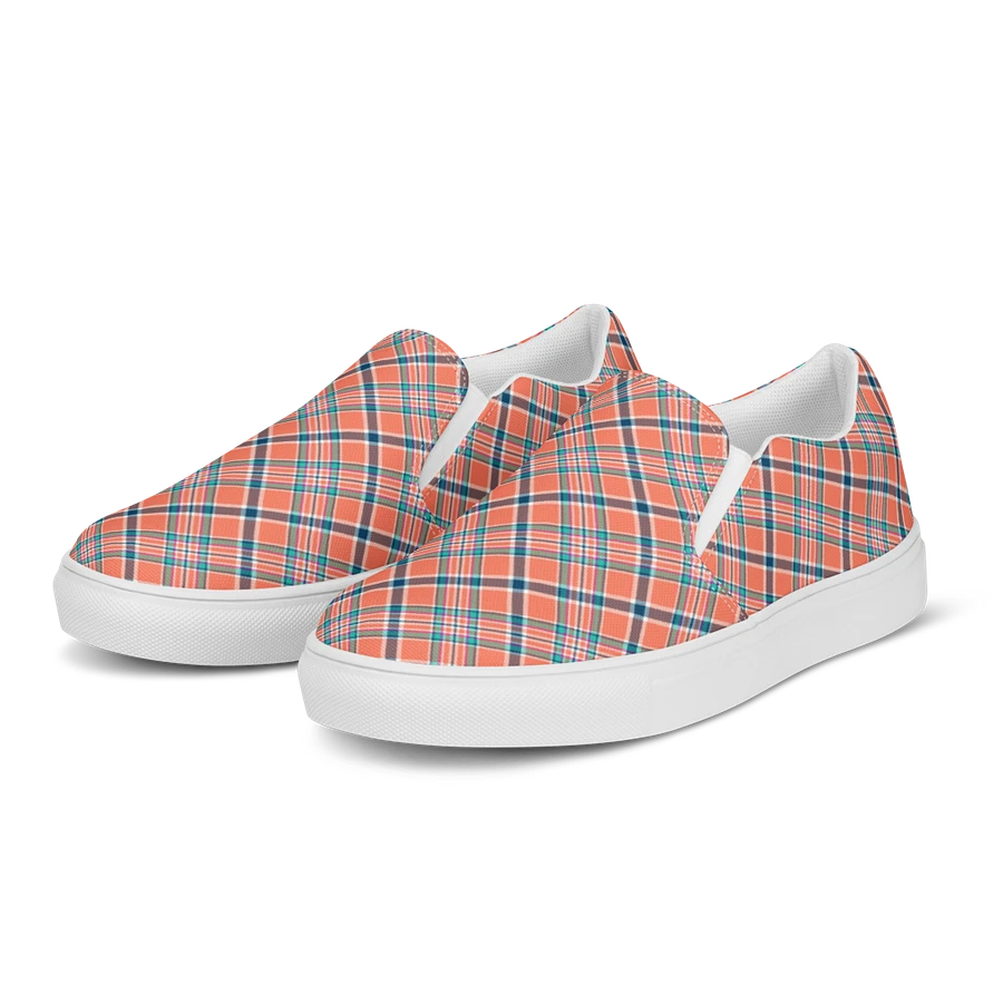 Orange Coral and Blue Plaid Women's Slip-On Shoes product image (3)