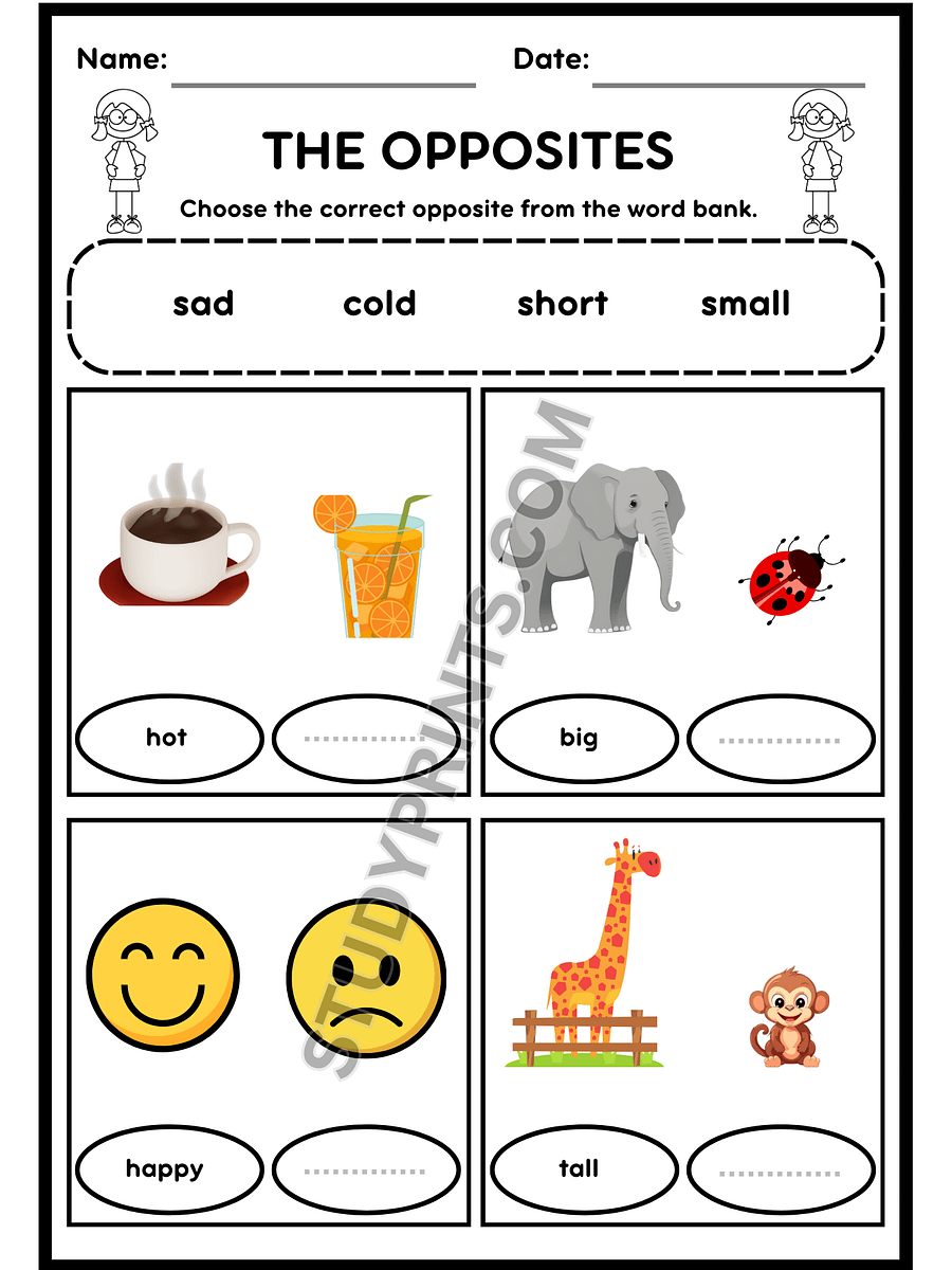 opposite words for kindergarten worksheets product image (3)