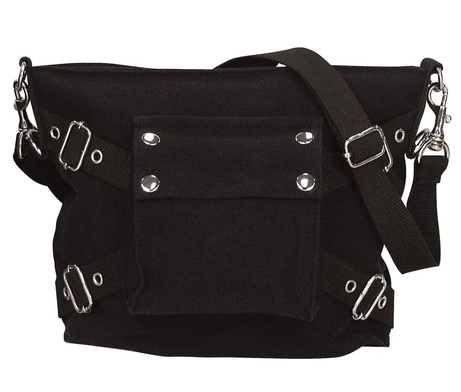 Women's Black Vintage 1-Pocket Shoulder Bag - Cotton Canvas Gothic Purse product image (1)