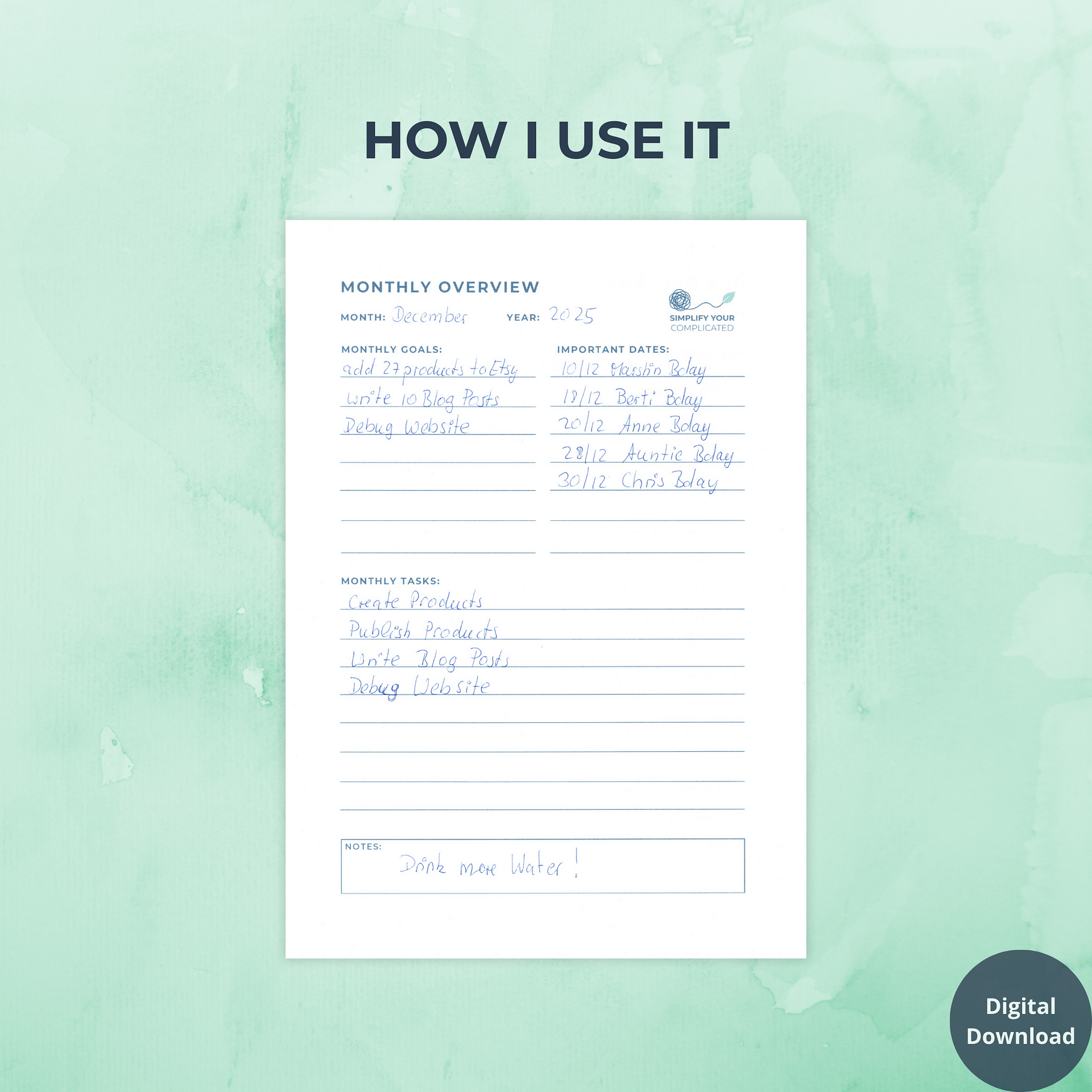 Monthly Overview Planner product image (3)