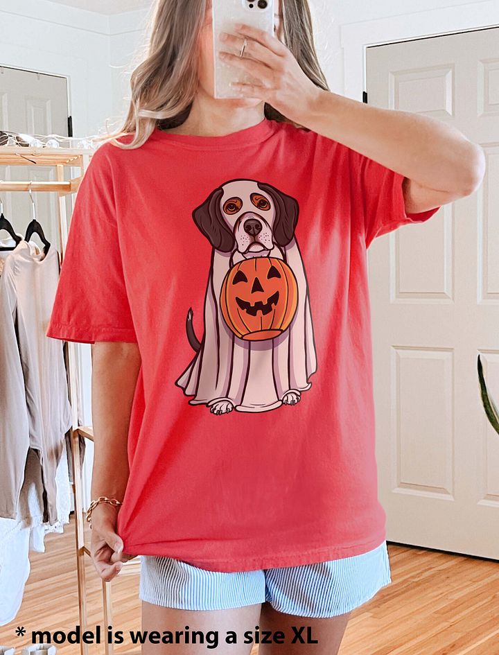 Funny Halloween Beagle(Tricolor) T-Shirt | Funny Beagle Wearing a Ghost Costume and Holding a Pumpkin Basket product image (6)