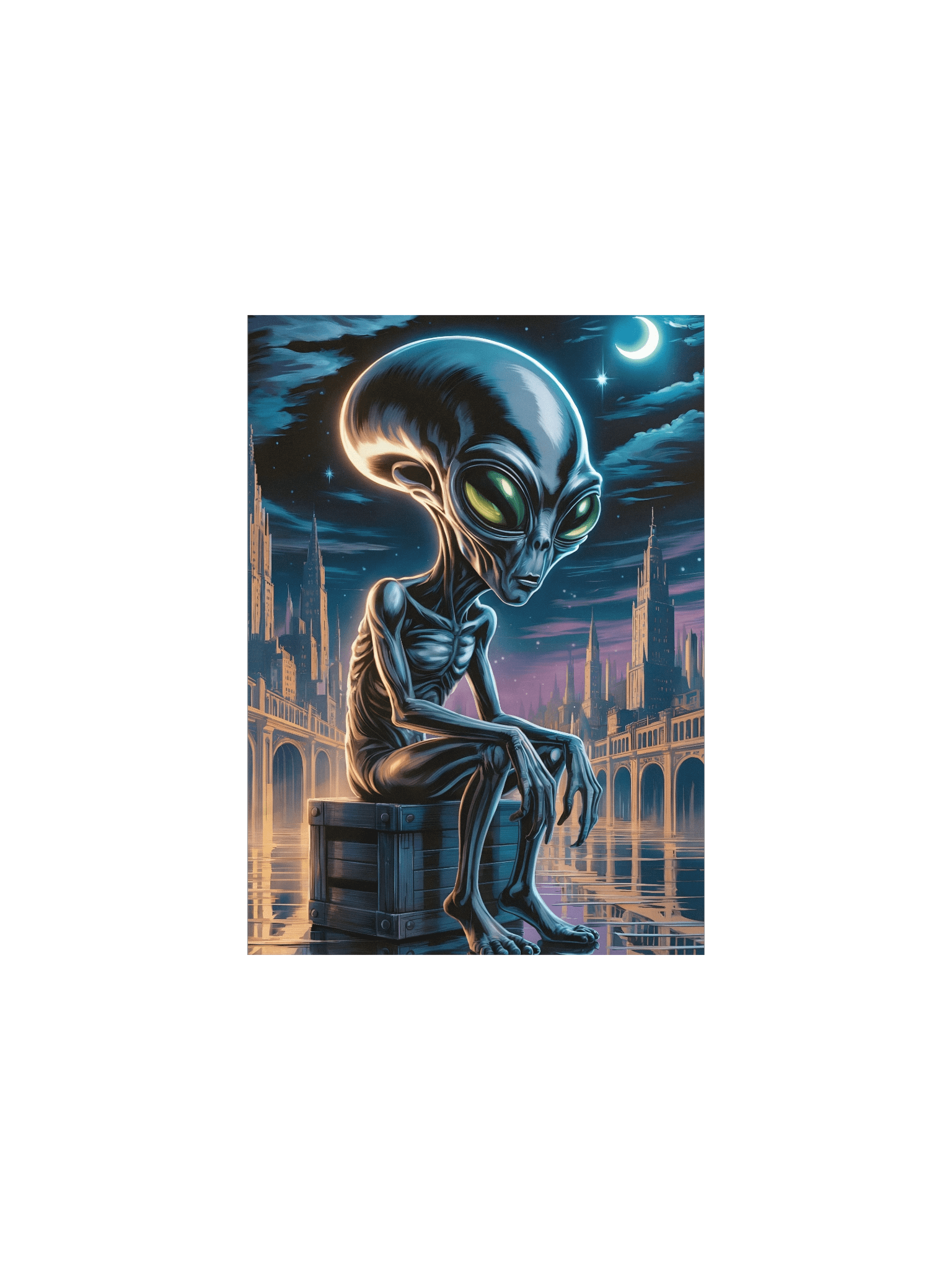 Lunar Visitor Poster – Reflective Alien Nightscape Wall Art product image (2)