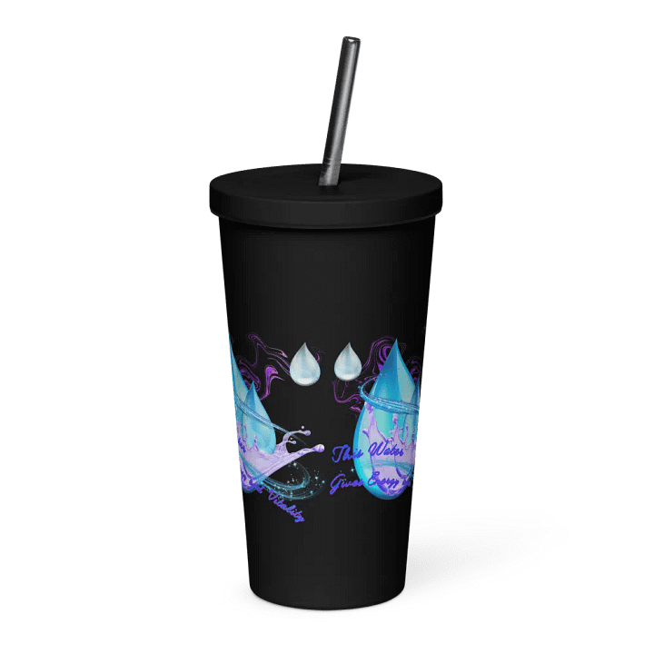 nsulated Tumbler with straw with beautiful swirly blue water drops  featuring ' This water gives energy and vitality