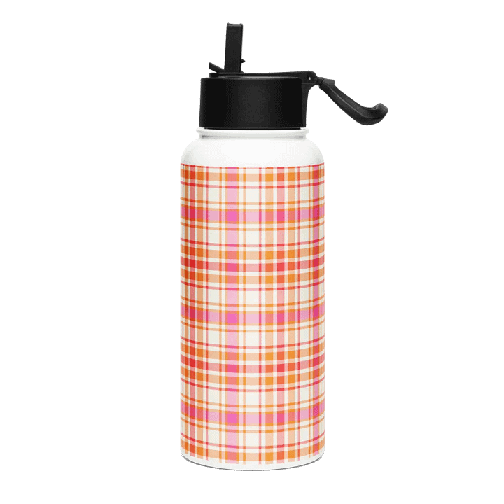 Orange and Hot Pink Plaid Water Bottle product image (2)