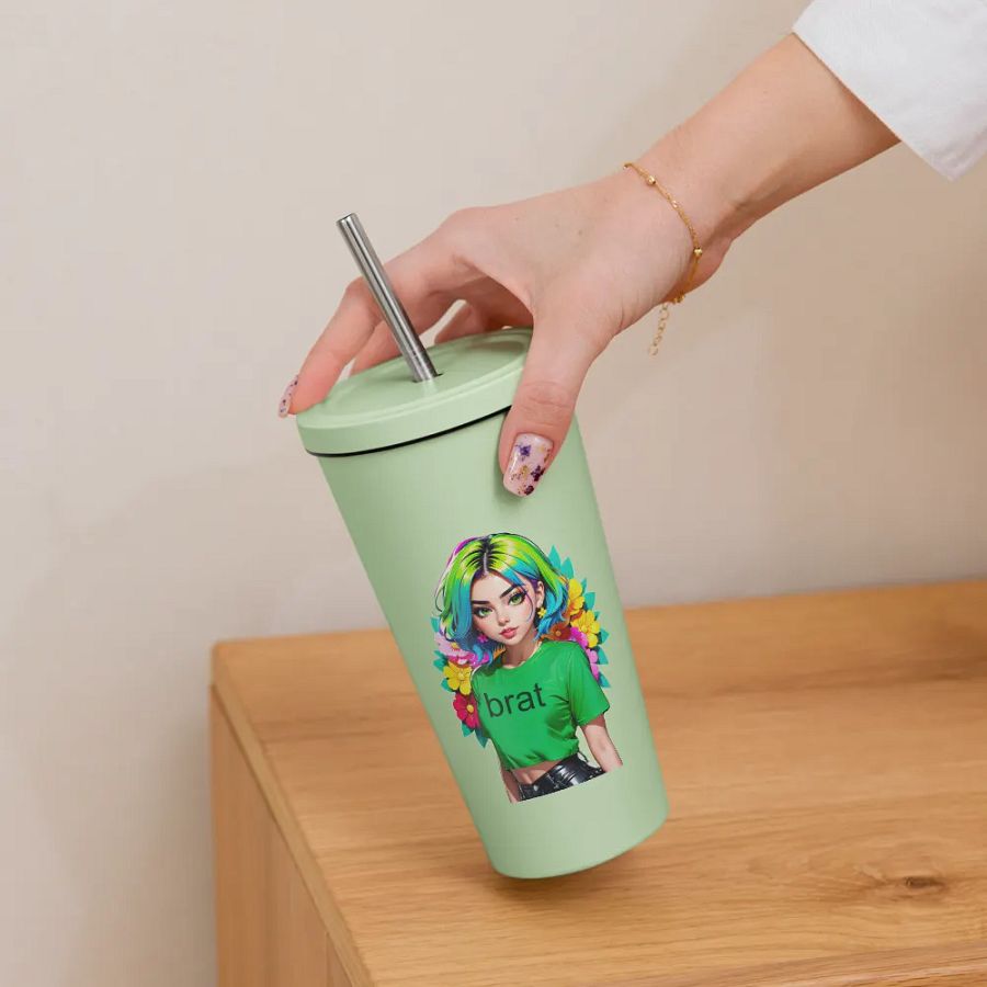 Brat 20 oz Tumbler Cup - Mint - Insulated Tumbler with a Straw v1 product image (6)